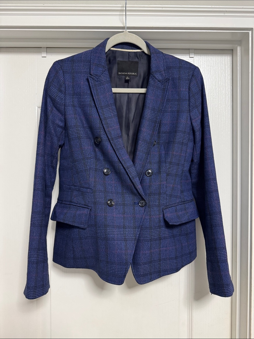 Banana Republic Women's Blue Plaid Double-Breasted Blazer